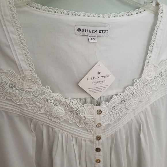 Eileen West XS Long White Long Sleeve Cotton Nightgown Pockets Cottagecore New - Picture 2 of 12